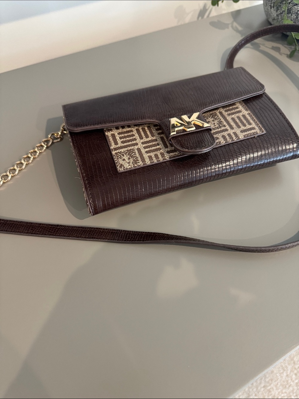 Anne Klein Dark Brown Crossbody with Signature Logo Panel